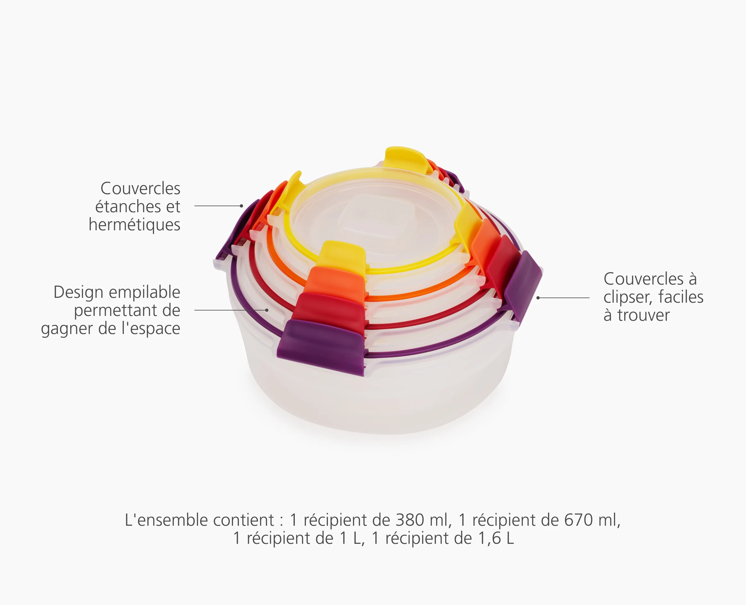 4 Boîtes Alimentaires Rondes Multicolores Nest™ Lock Round - Image 6