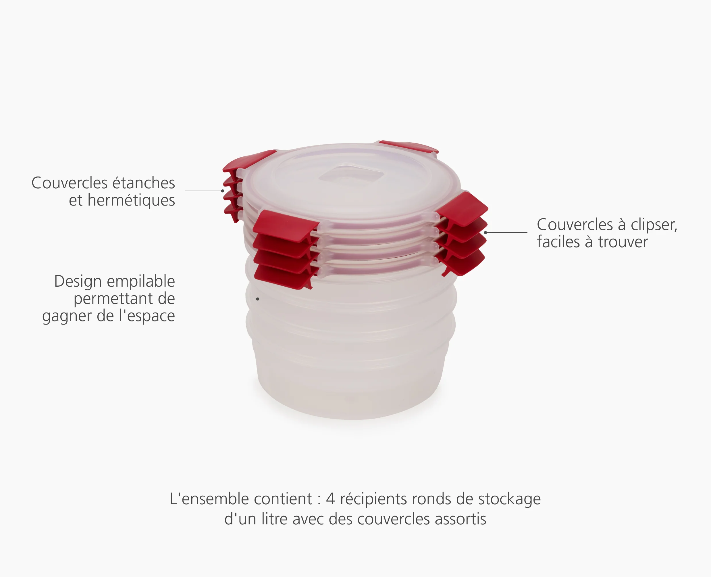 4 Boîtes Alimentaires Rondes & Rouges 1L Nest™ Lock Round - Image 6