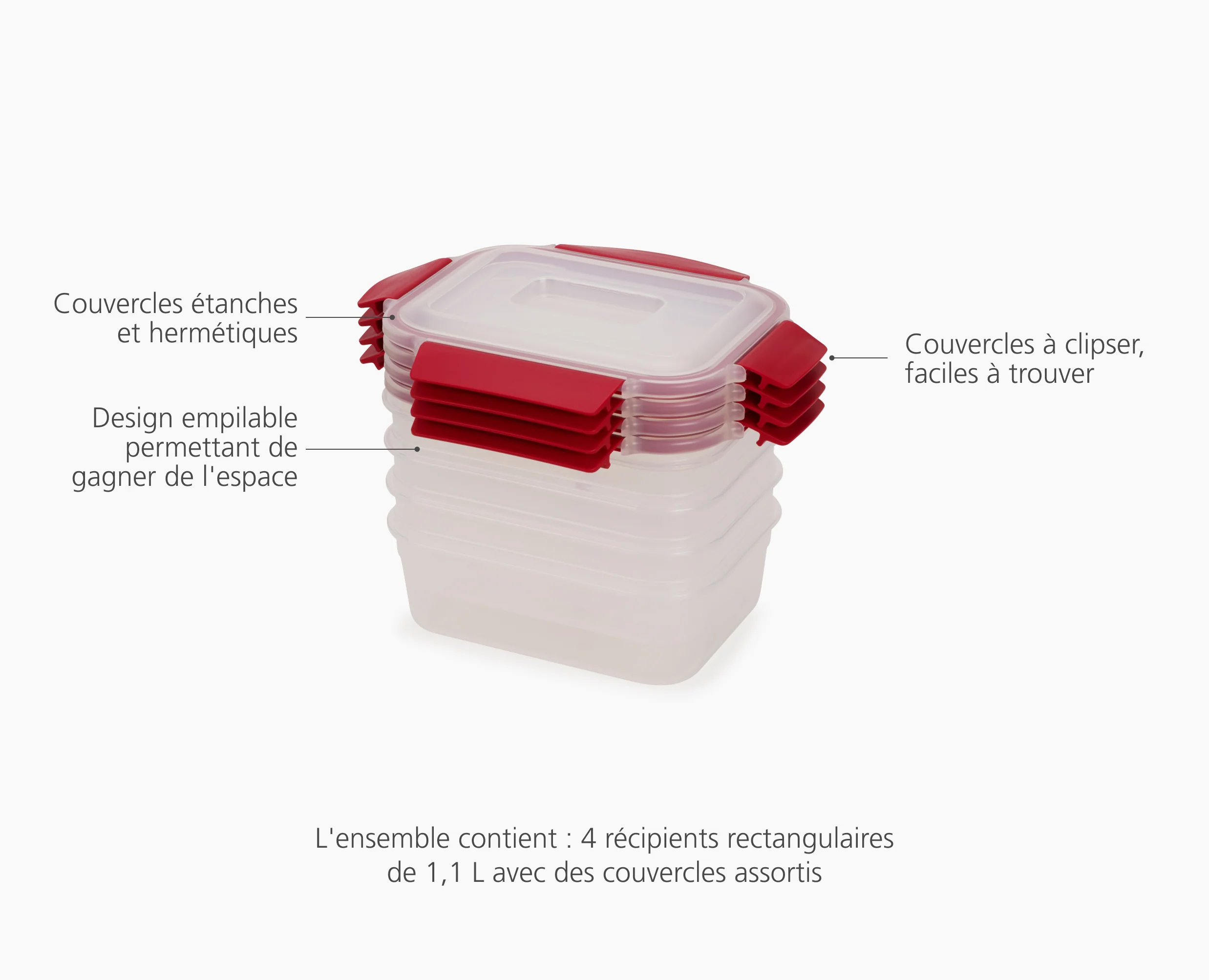4 Petites Boîtes Alimentaires Rouges 1.1L Nest™ Lock - Image 6
