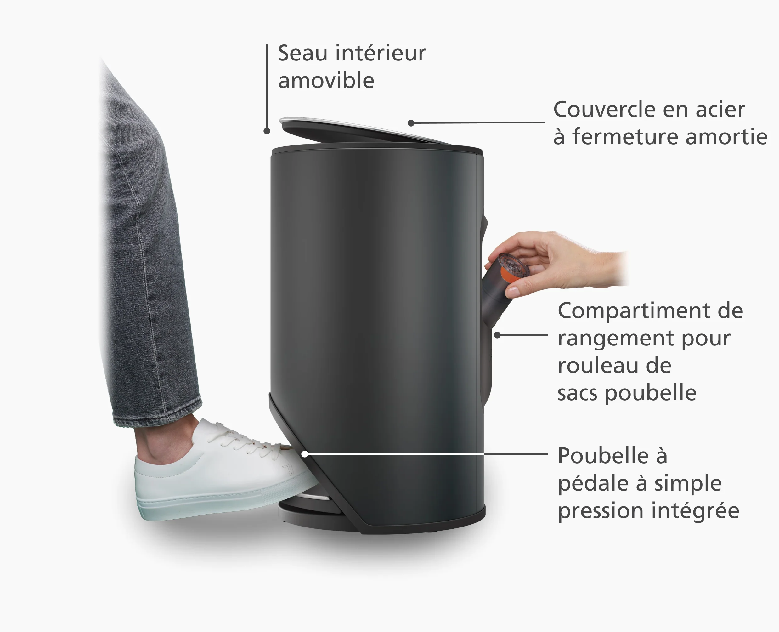 Poubelle 10l Noir Mat Arc™ Easy-Push - Image 4