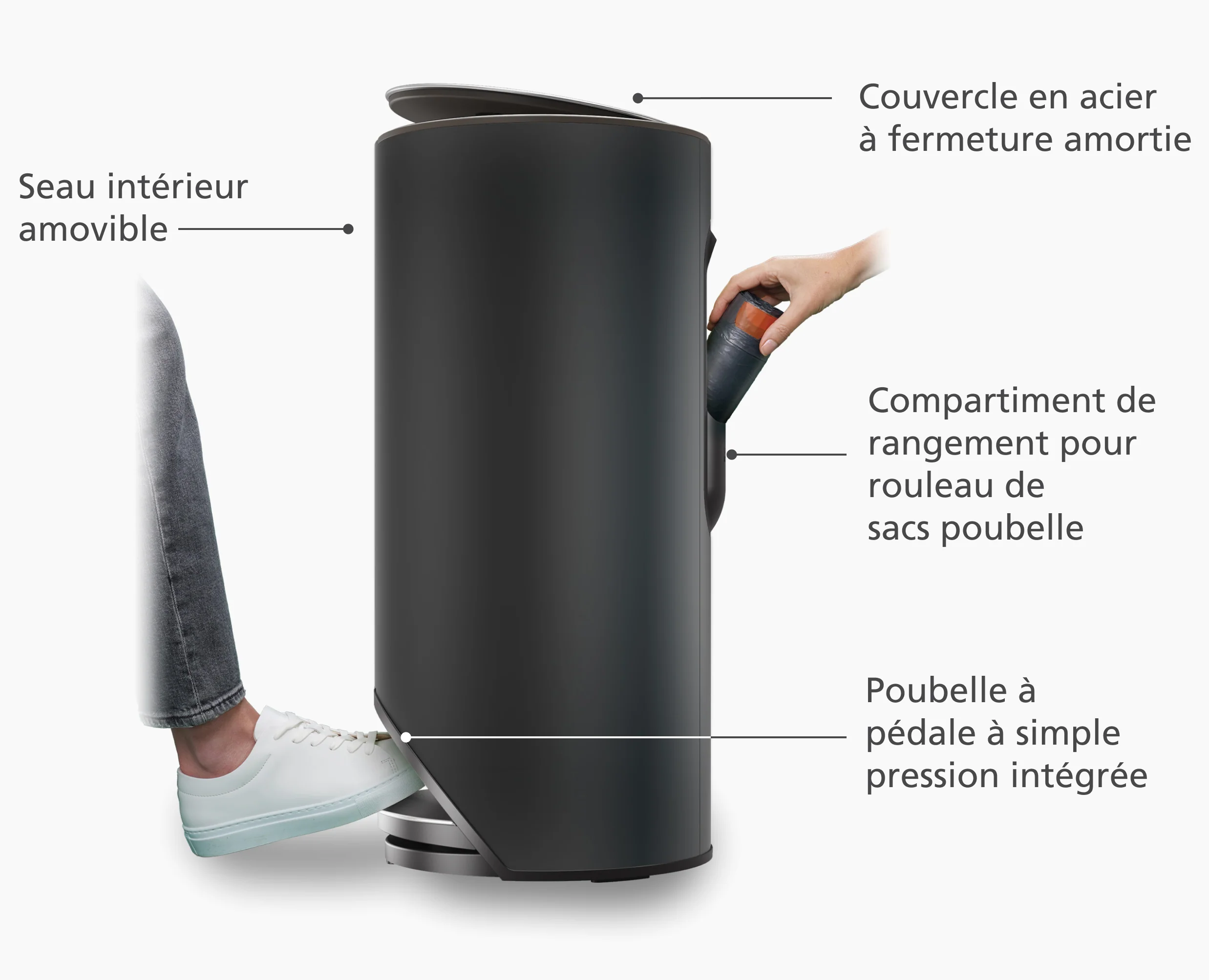 Poubelle 30l Noir Mat Arc™ Easy-Push - Image 4