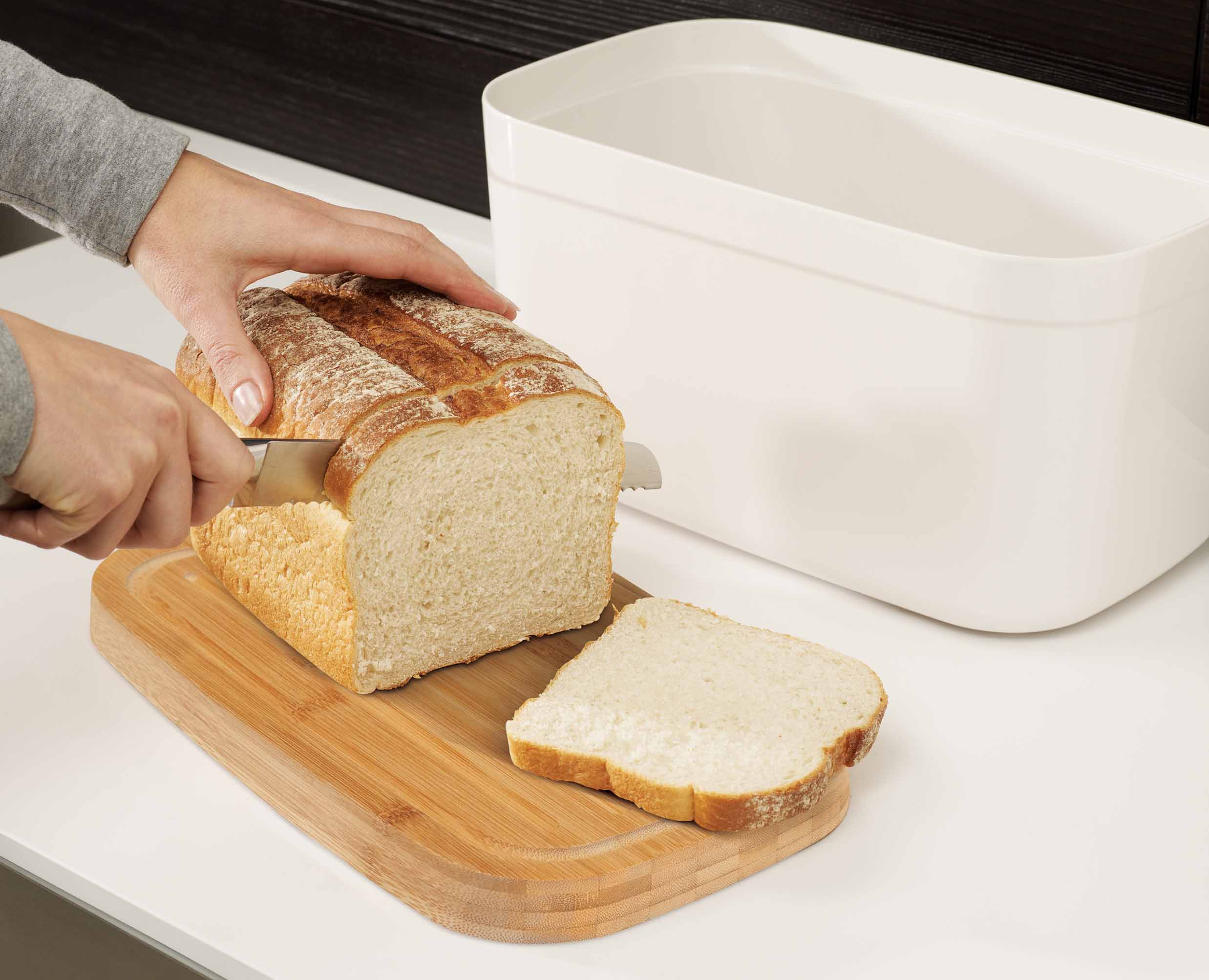 Boîte à Pain Blanche avec Couvercle en Bambou - Image 4