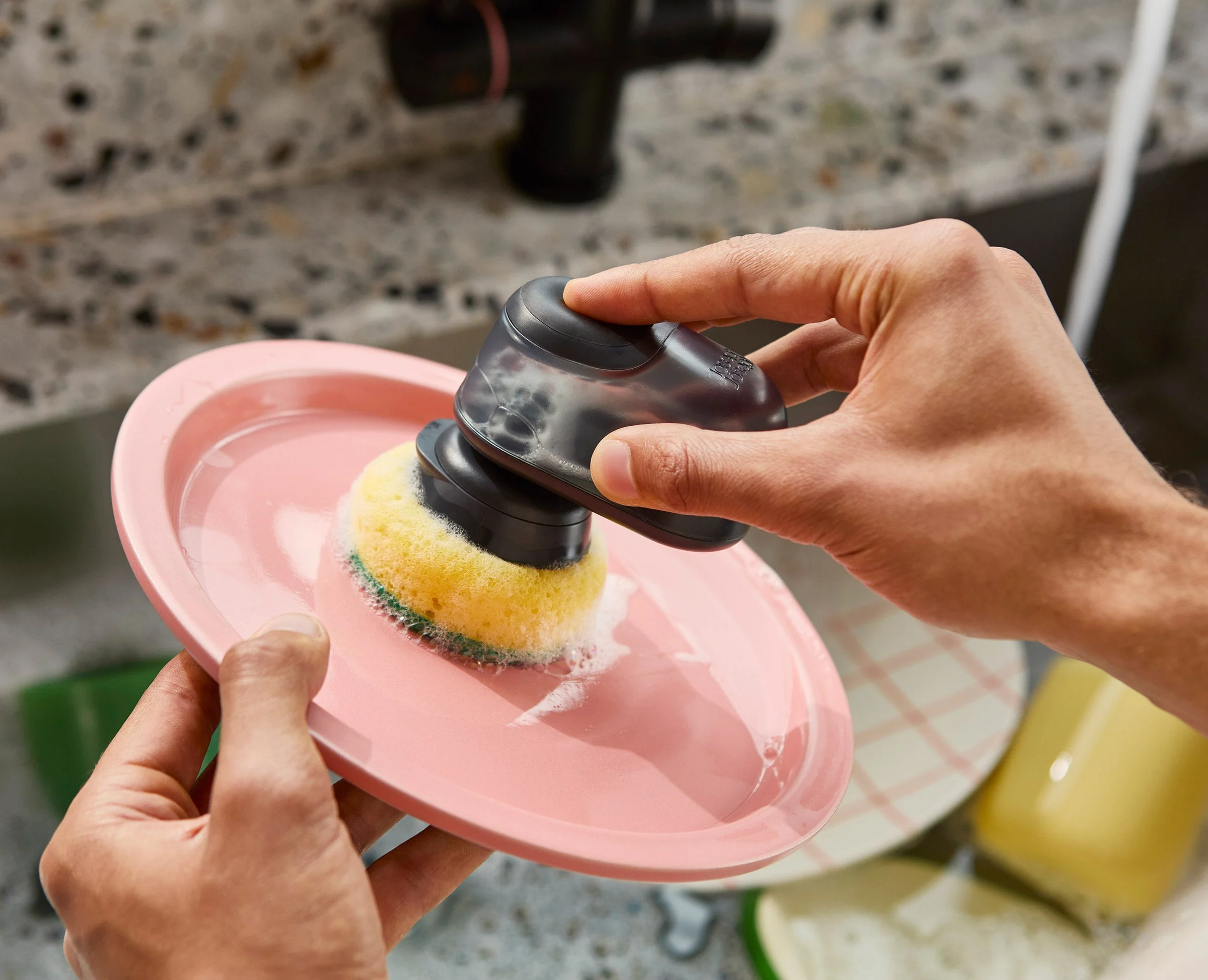 Brosse à Vaisselle à Paume avec Support Inox et 6 Têtes de Rechange SinkTech - Image 5