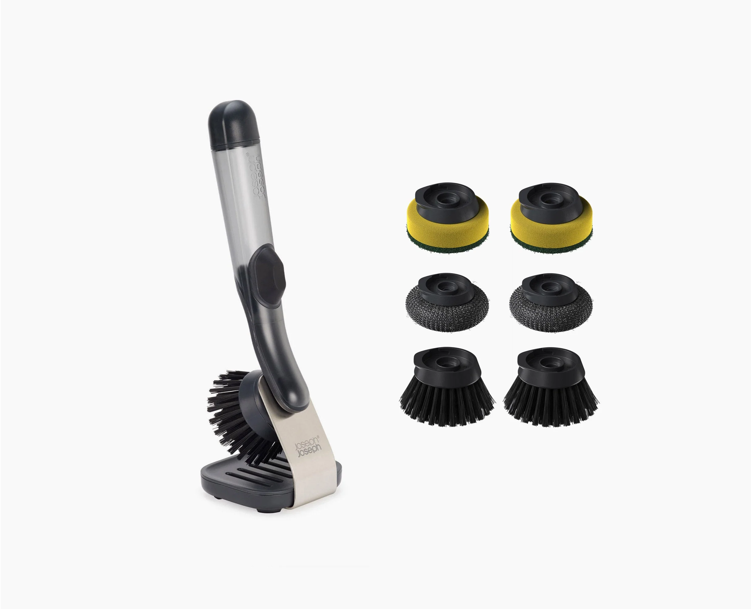 Brosse à Vaisselle et Distributeur de Savon avec Support Inox et 6 Têtes de Rechange - Image 3