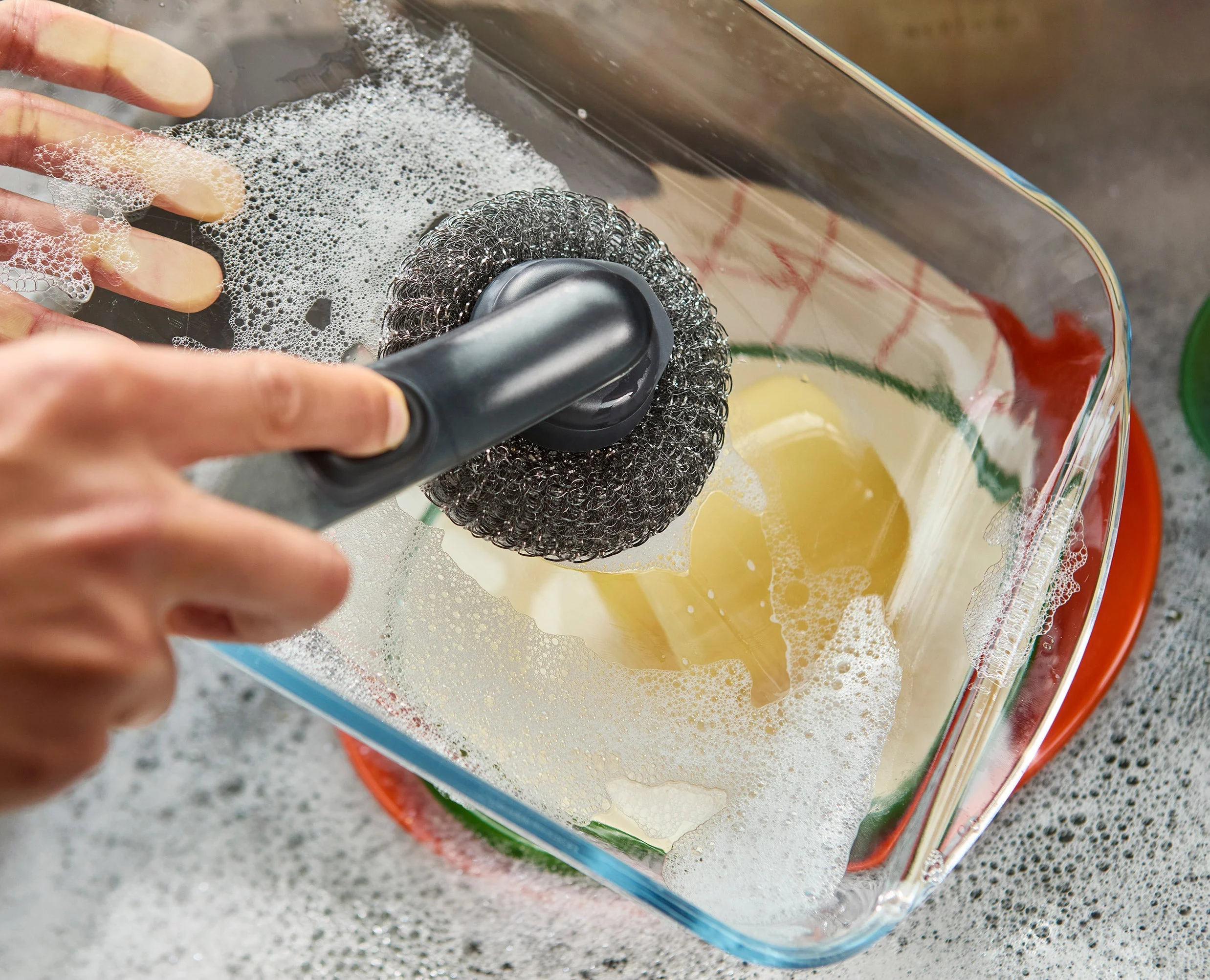 Brosse à Vaisselle et Distributeur de Savon avec Support Inox et 6 Têtes de Rechange - Image 4