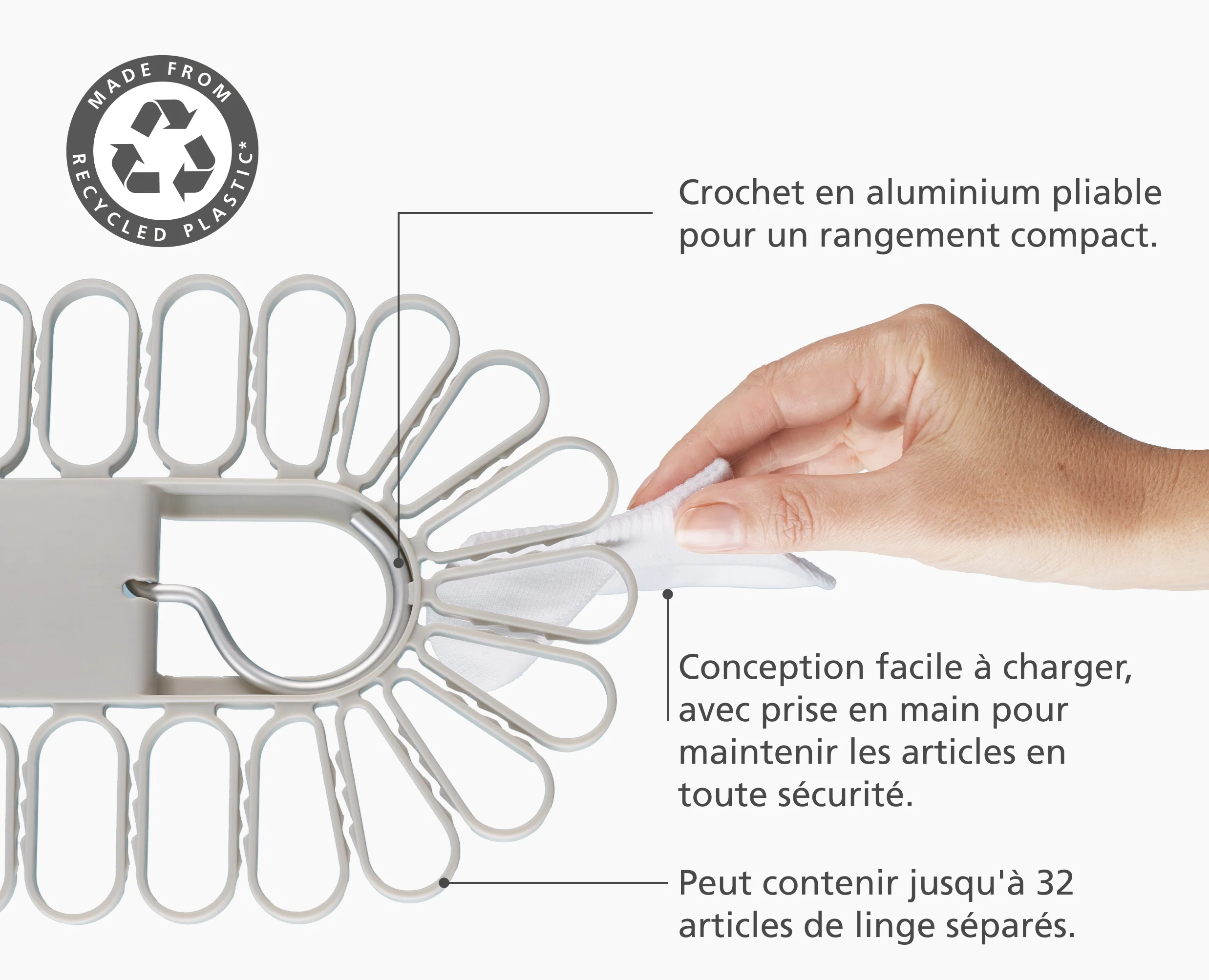 Cintre de séchage écru à accroche rapide Petal™, 32 pièces - Image 4