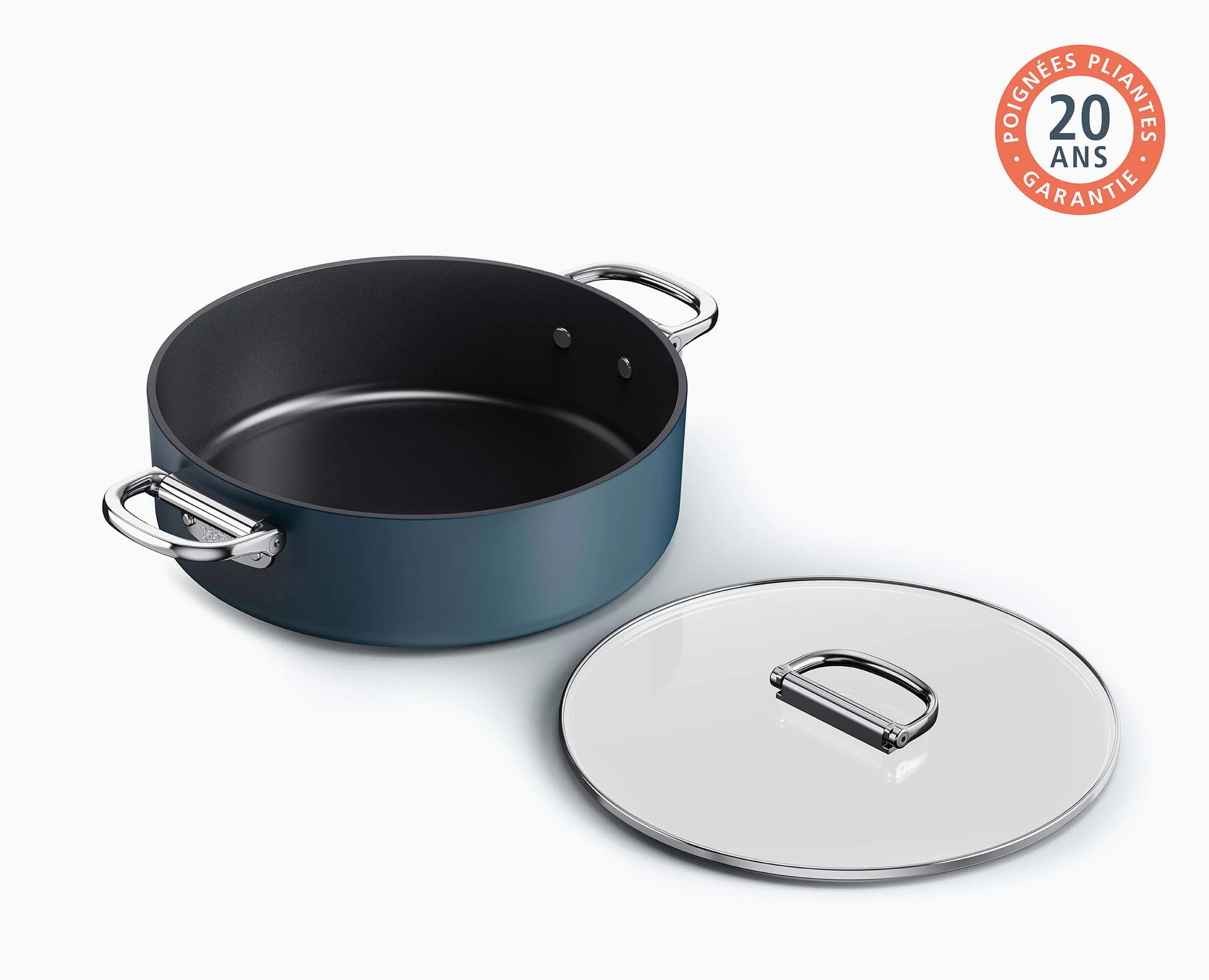 Casserole Space peu profonde antiadhésive en céramique 28 cm bleue avec poignée pliante et couvercle - Image 5