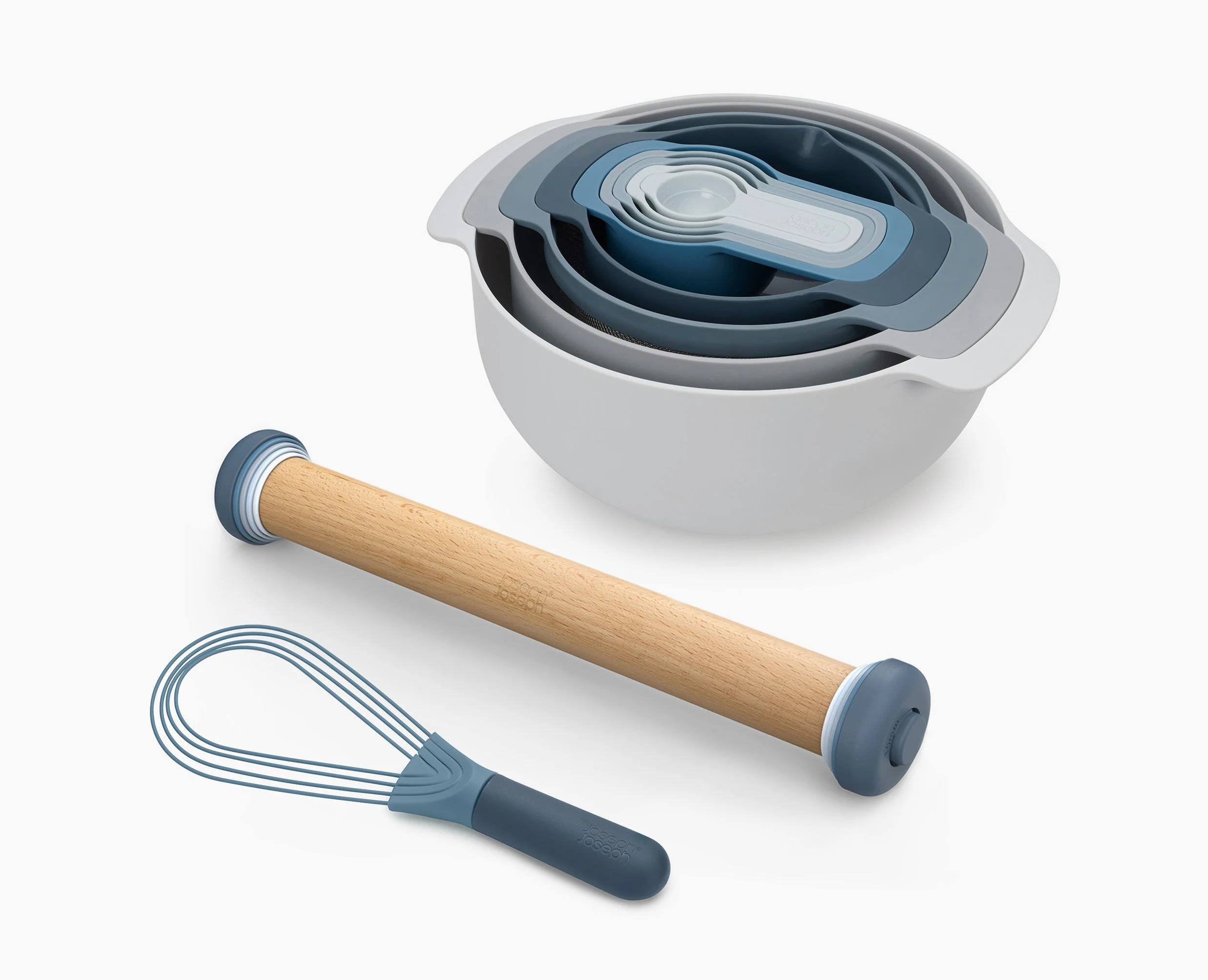 Lot de 9 Bols Nest™ 9 Plus, Rouleau à Pâtisserie PrecisionPin™ & Fouet Twist™ en Bleu - Image 3
