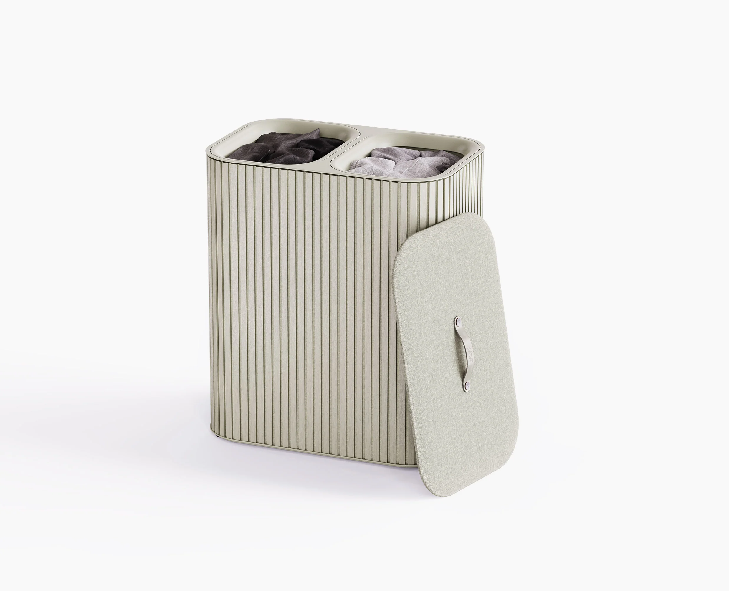 Panier à Linge Double Luxe Bambou Écru 90L Tota Twin Luxe