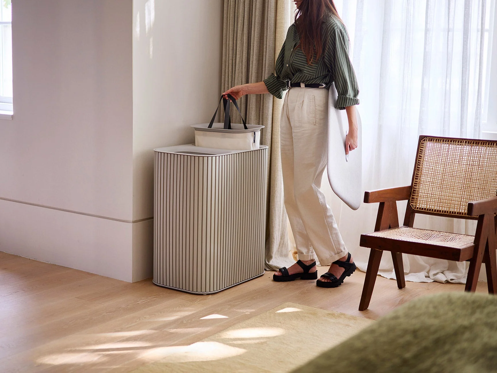 Panier à Linge Double Luxe Bambou Écru 90L Tota Twin Luxe - Image 2