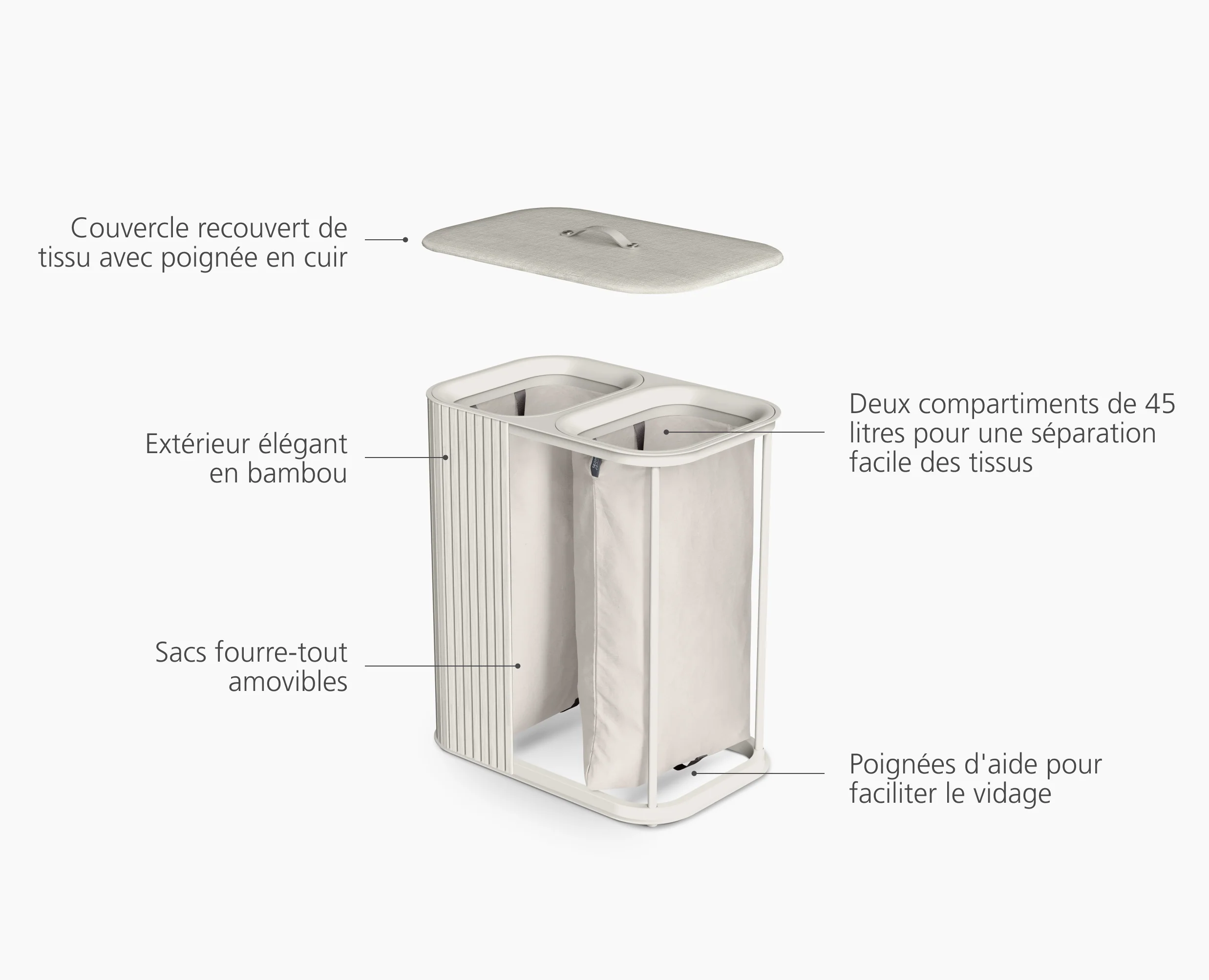 Panier à Linge Double Luxe Bambou Écru 90L Tota Twin Luxe - Image 6