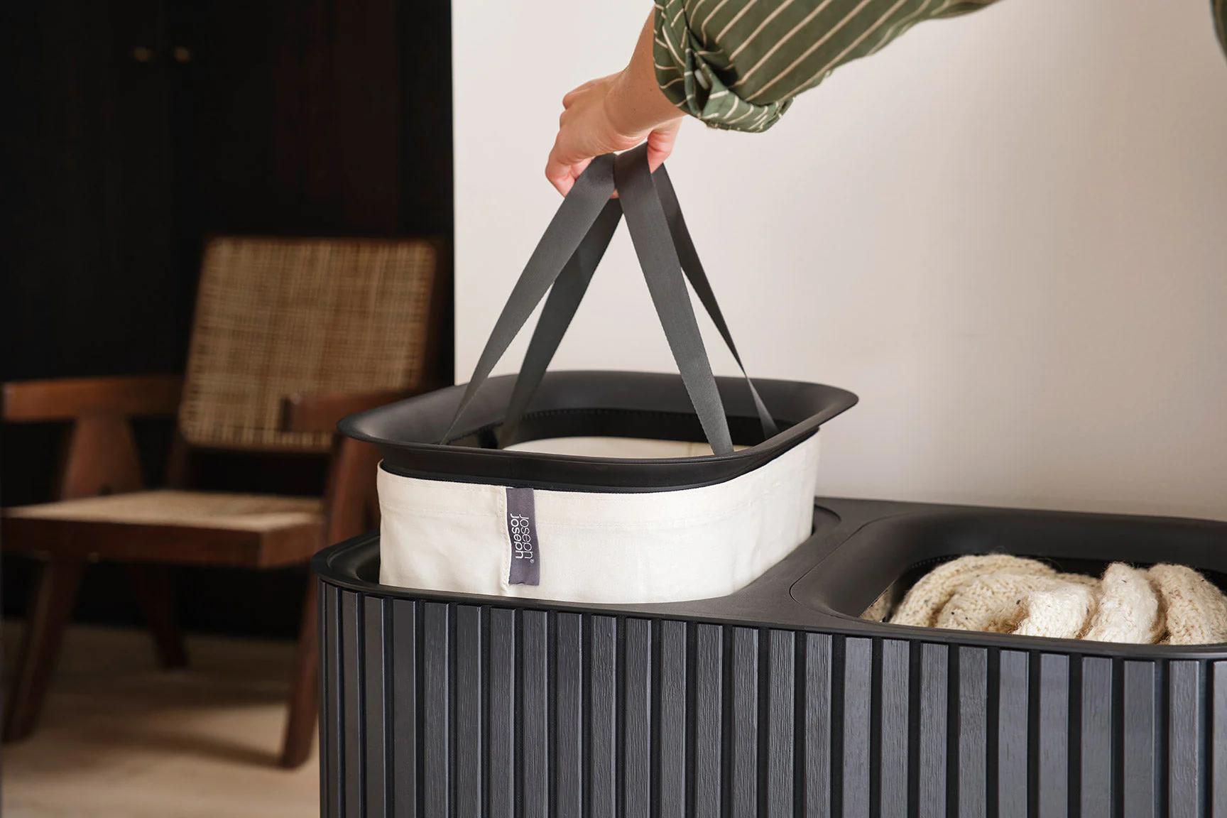 Panier à Linge Double Luxe Bambou Noir 90L Tota Twin Luxe - Image 5