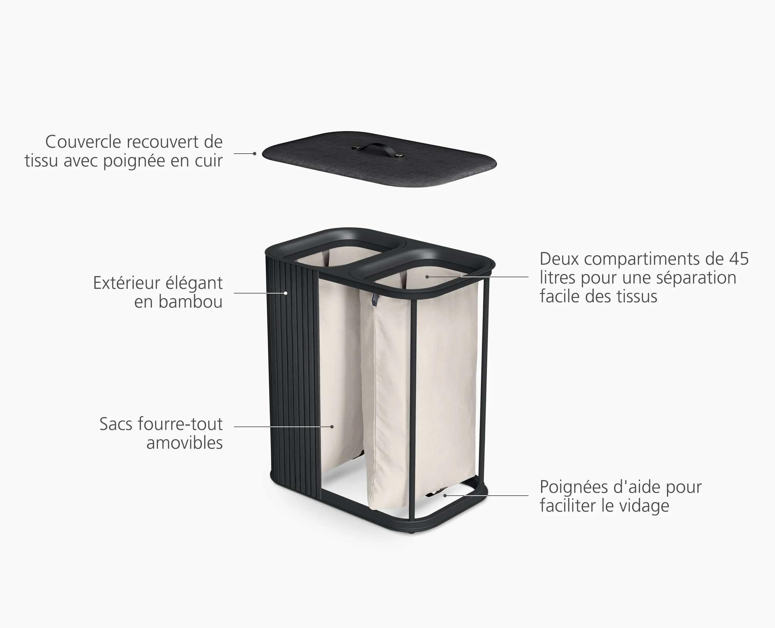 Panier à Linge Double Luxe Bambou Noir 90L Tota Twin Luxe - Image 6