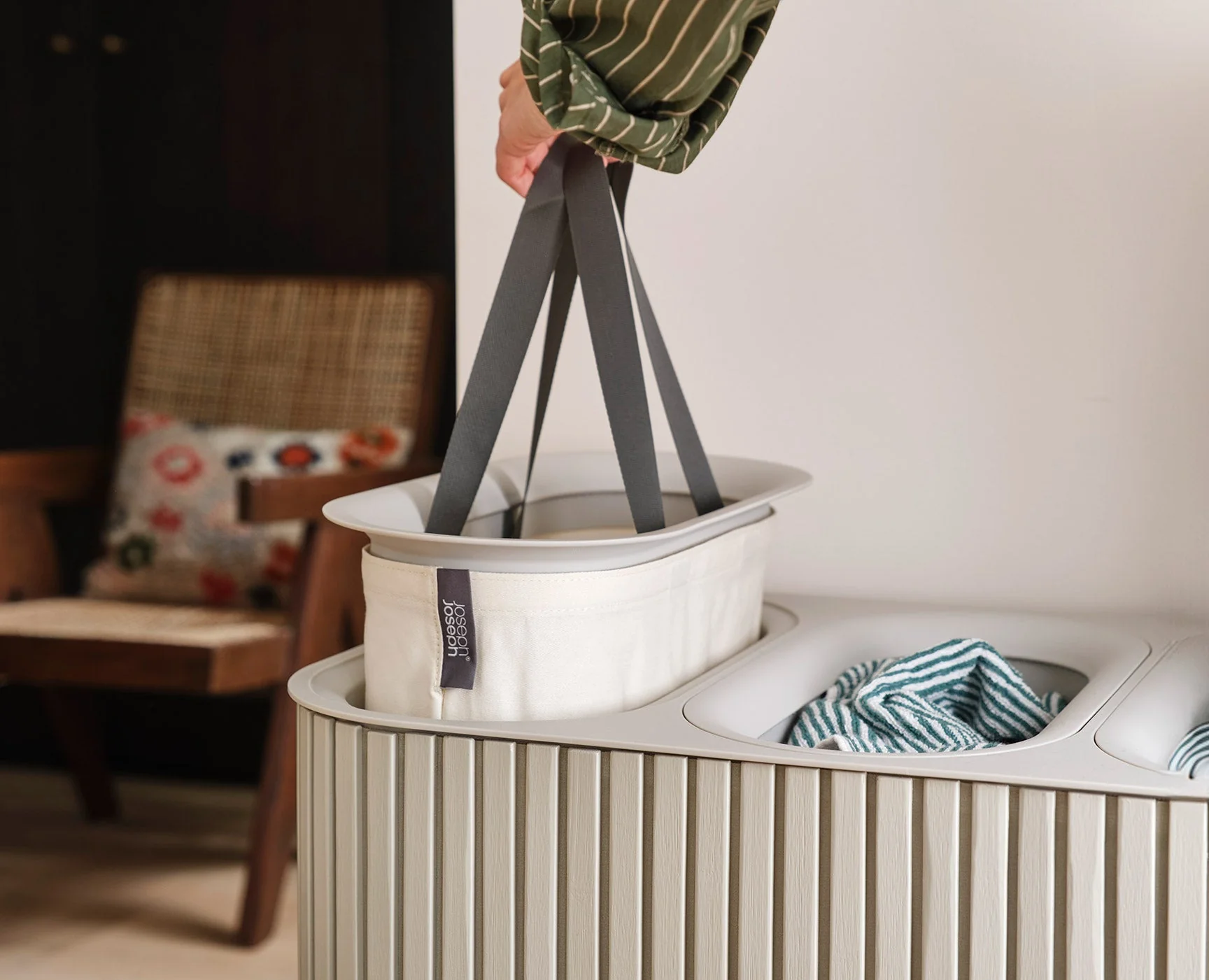 Panier à Linge Triple Luxe Bambou Écru 90L Tota Trio Luxe - Image 5