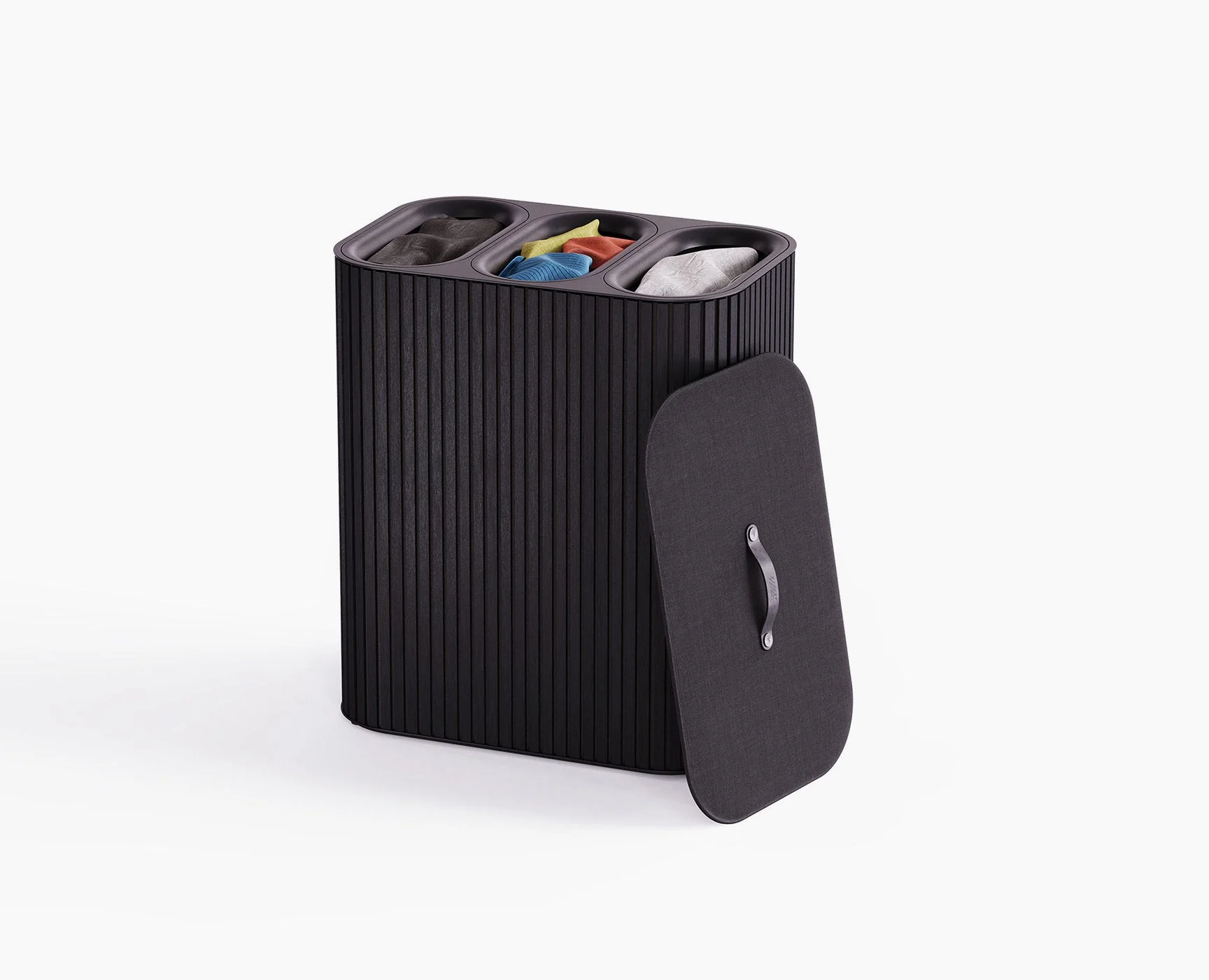 Panier à Linge Triple de Luxe Bambou Noir 90L Tota Trio Luxe