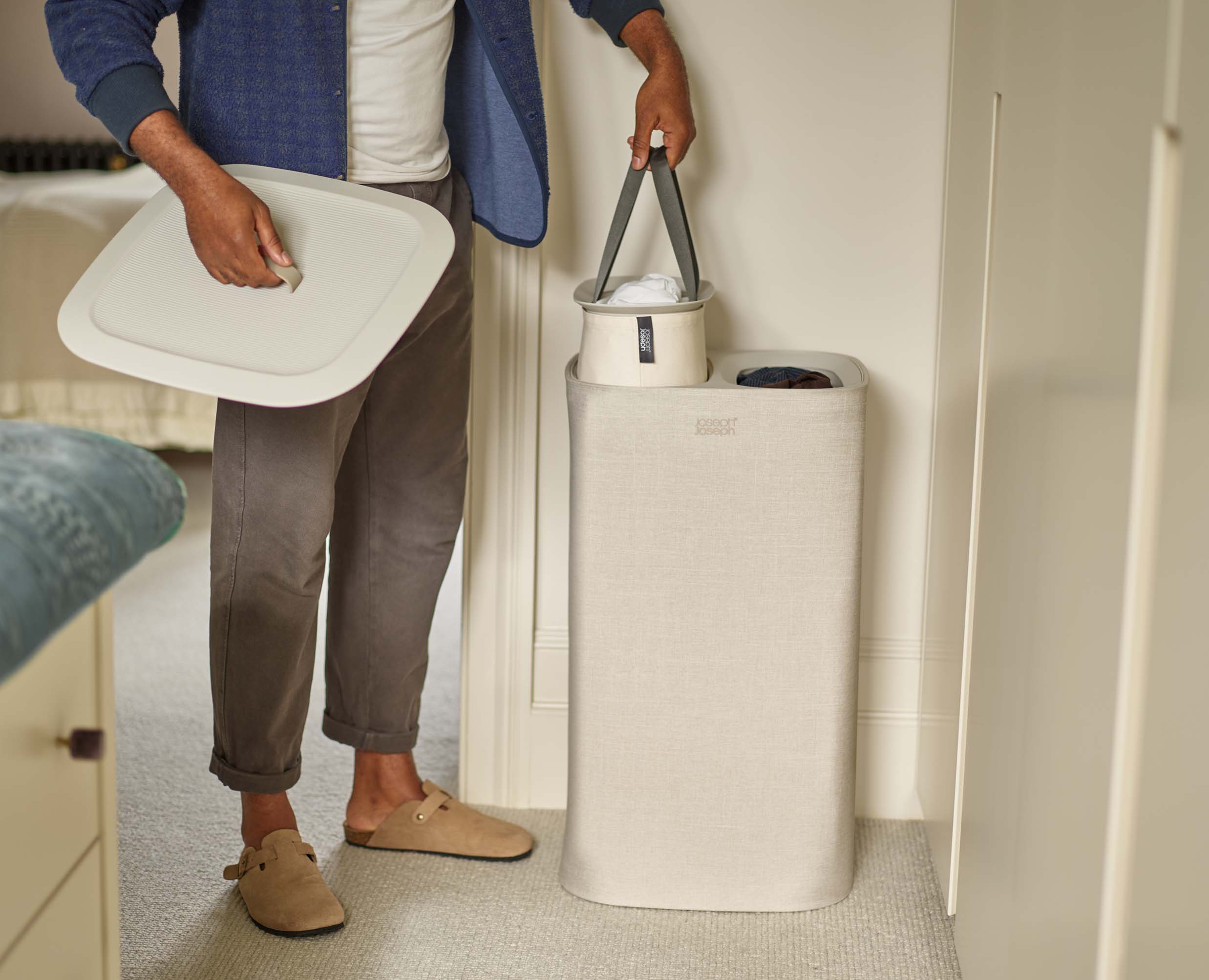 Panier Linge Double Compartiment 60L Tota Écru - Image 3