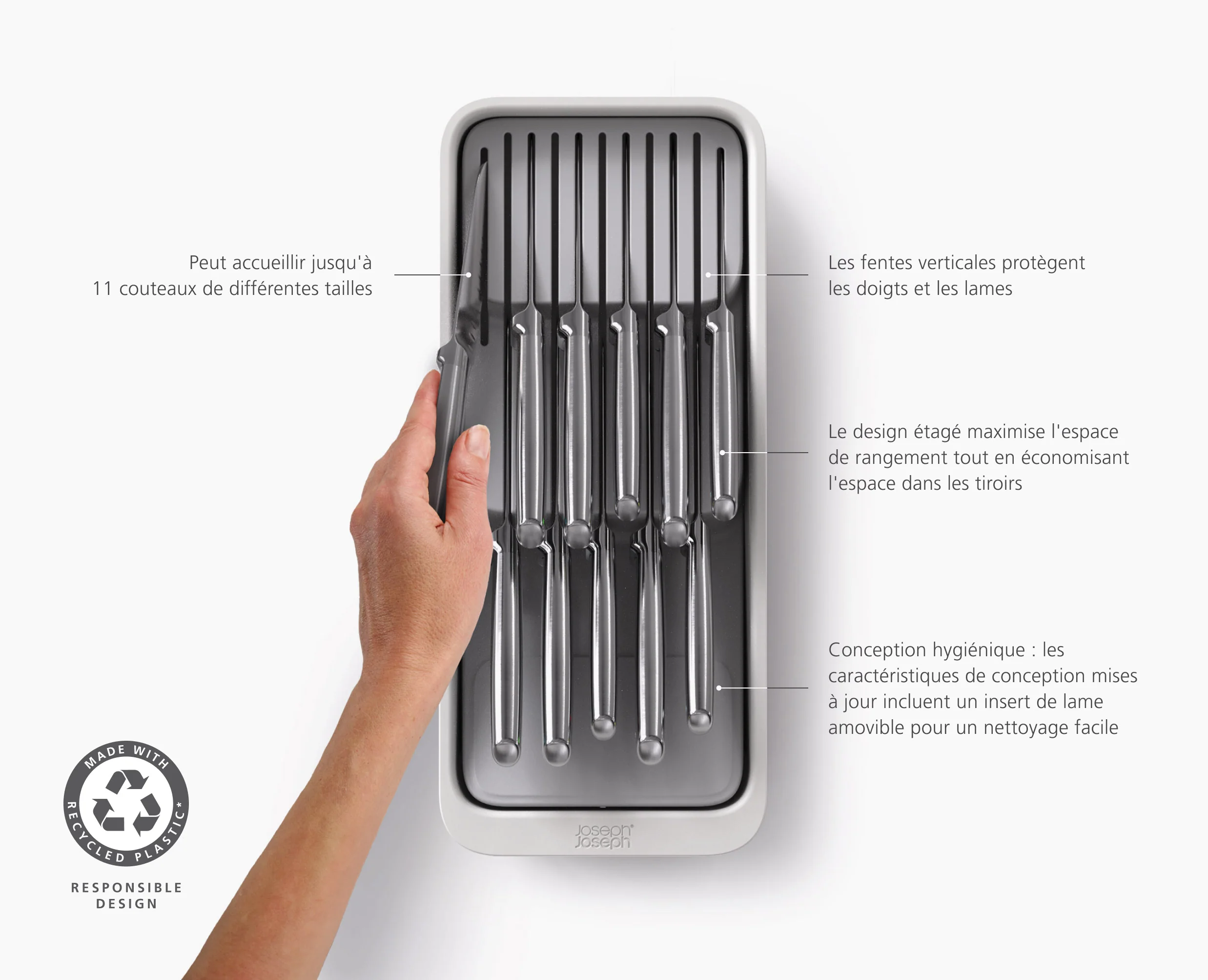 Range-Couteaux Recyclé Compact à 2 Niveaux Drawerstore™ - Image 6