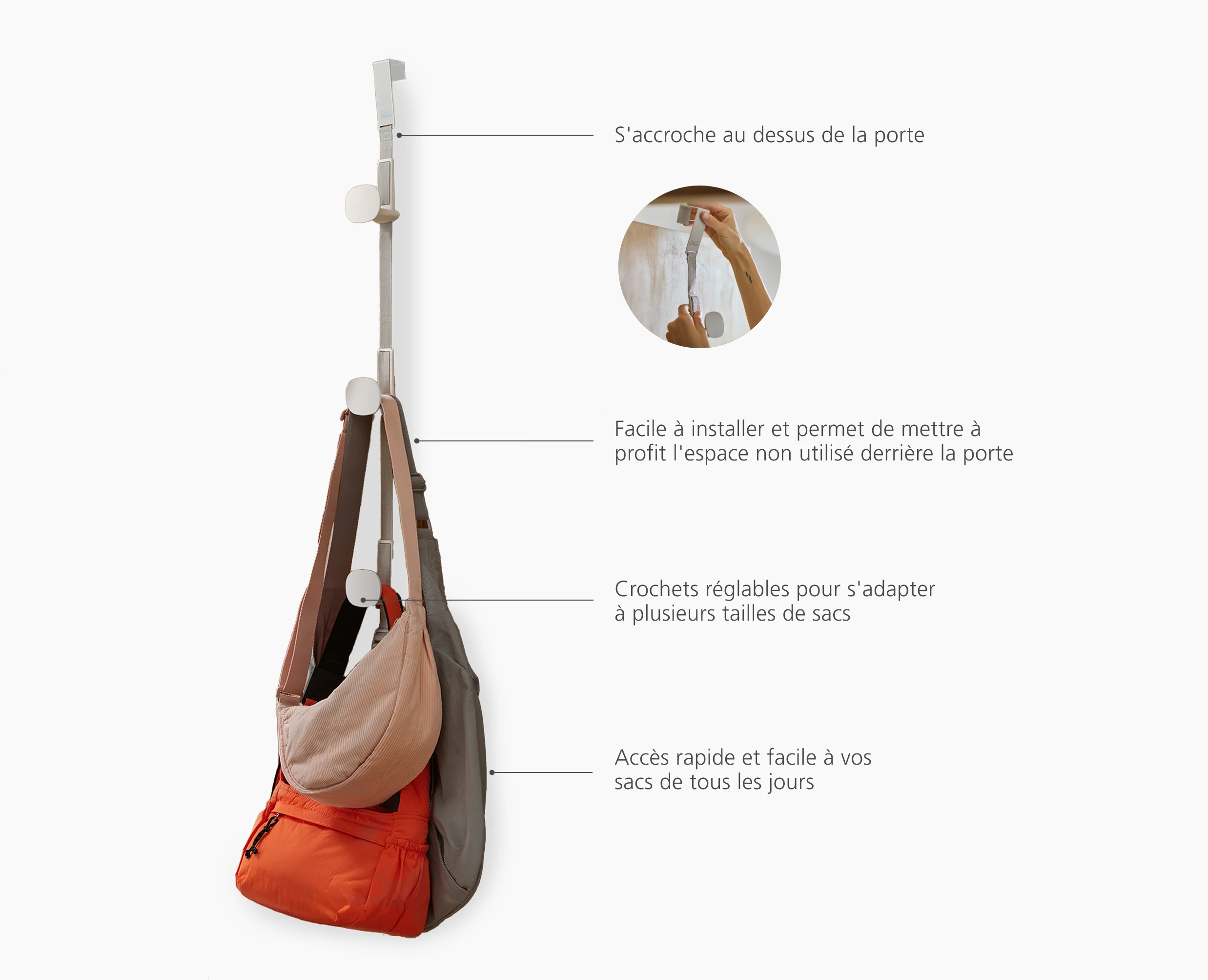 Rangement de Sacs à Main à Suspendre sur une Porte Orderly™ - Image 6