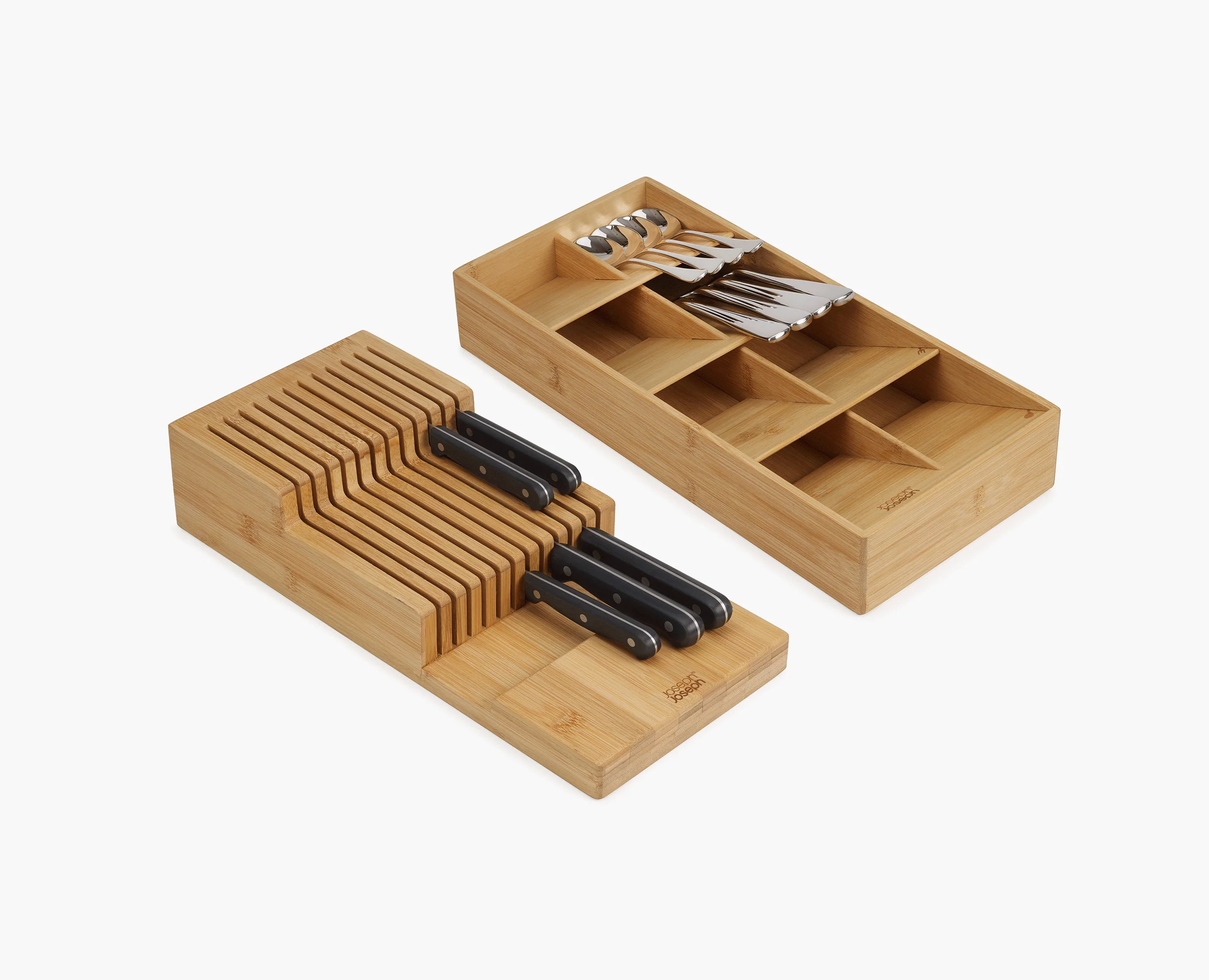 Set De 2 Pièces Drawerstore™ : Grand Organisateur De Couverts Et De Couteaux En Bambou - Image 3