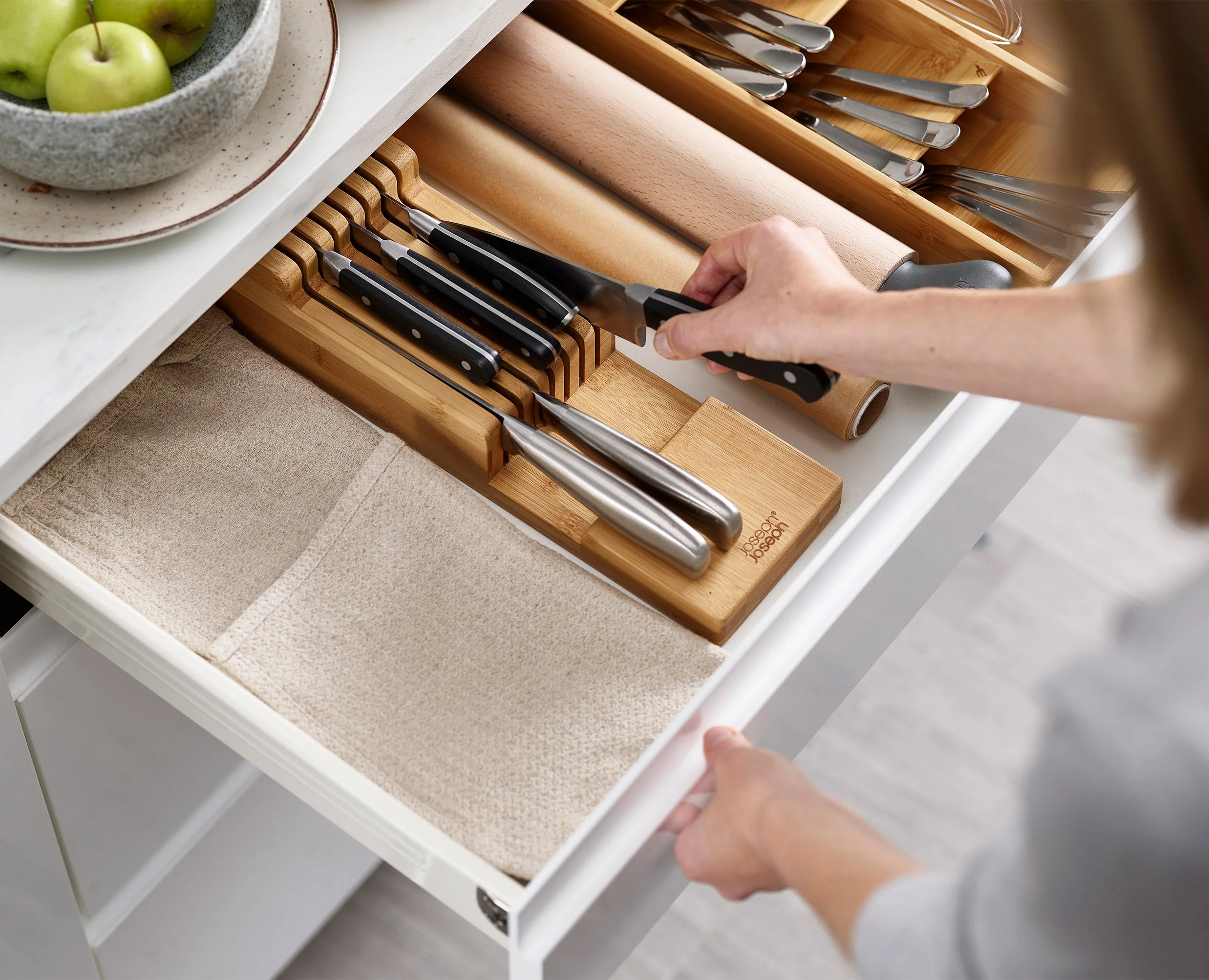 Set De 2 Pièces Drawerstore™ : Organisateur De Couverts Et De Couteaux En Bambou - Image 2