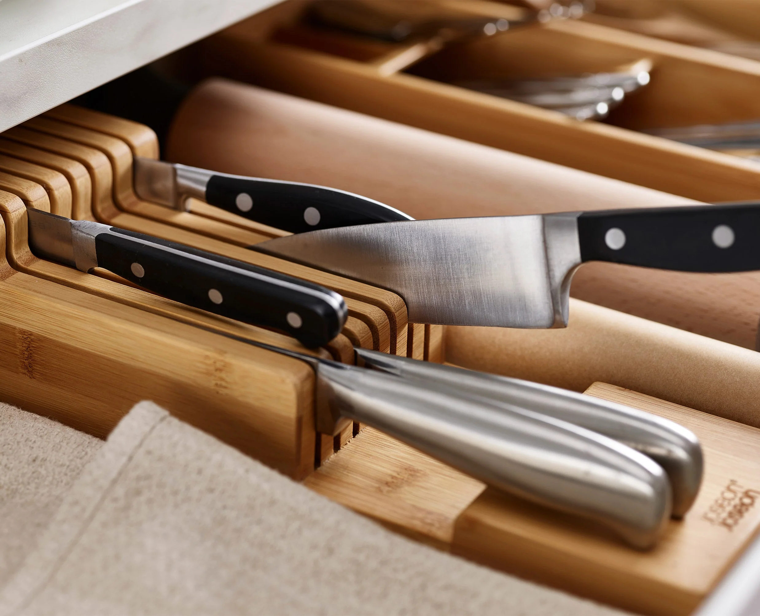 Set De 2 Pièces Drawerstore™ : Organisateur De Couverts Et De Couteaux En Bambou - Image 4