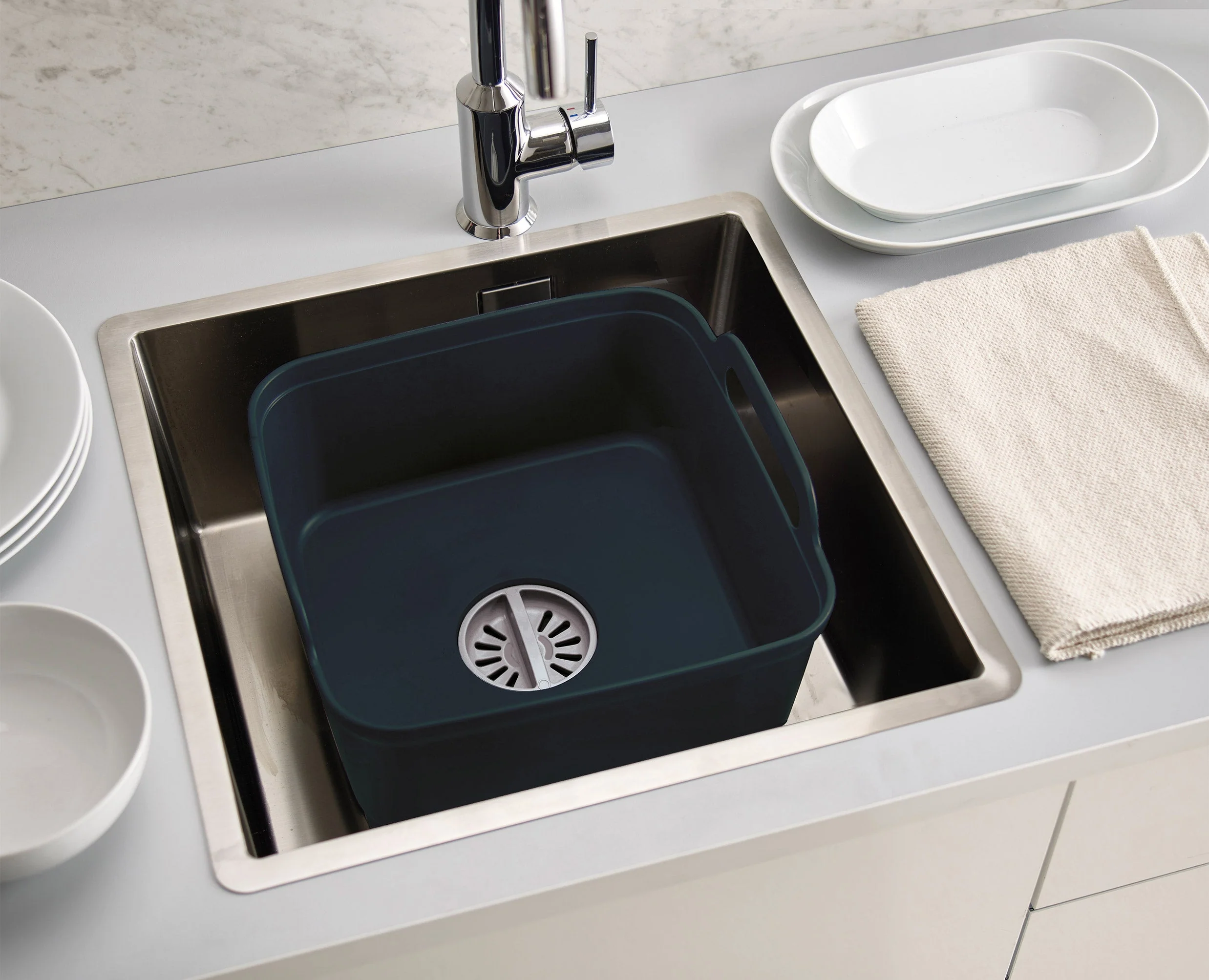 Set De 3 Pièces : Égouttoir Gris, Bol À Vaisselle Et Brosse - Image 5