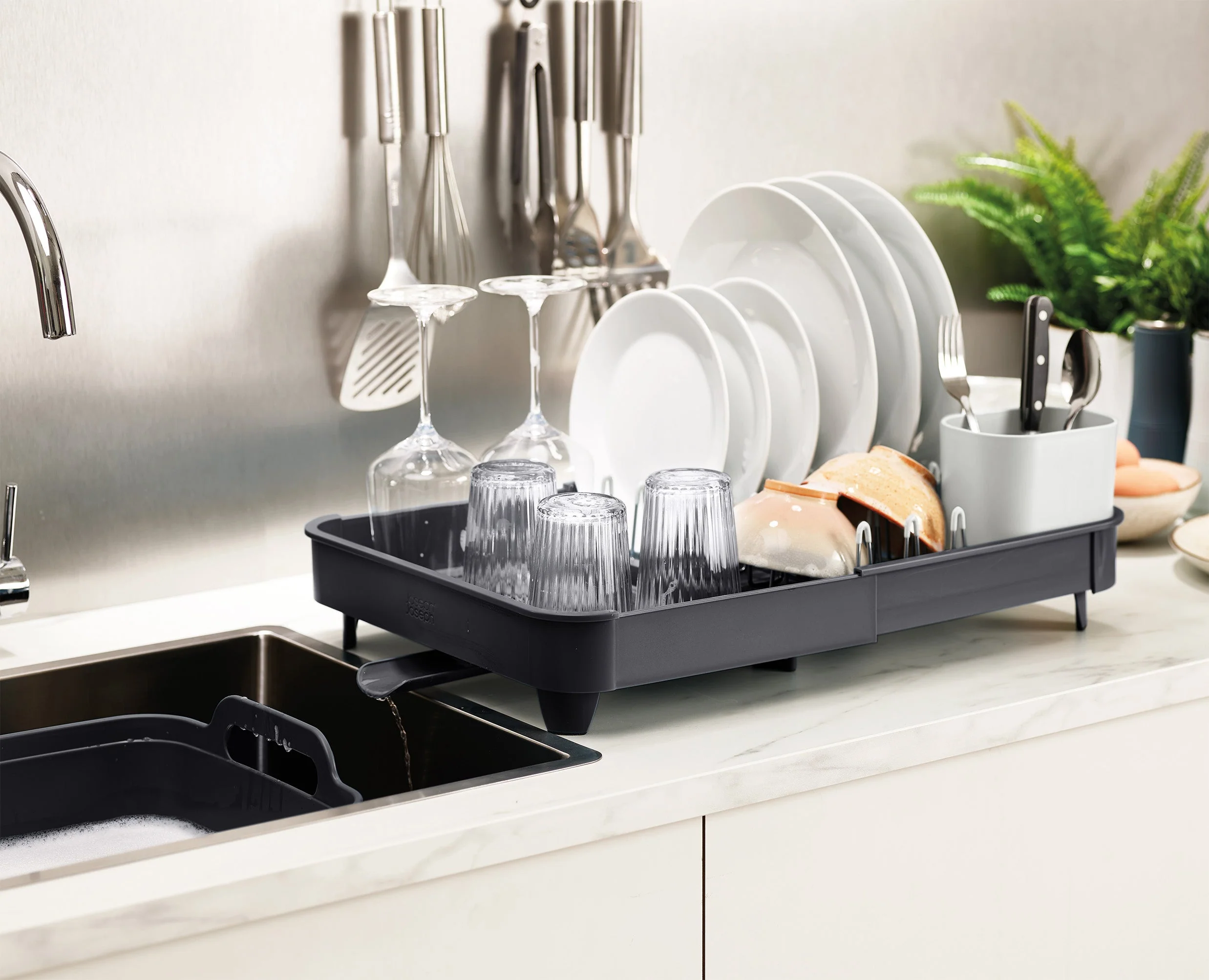 Set De 3 Pièces : Égouttoir Gris, Bol À Vaisselle Et Brosse - Image 6