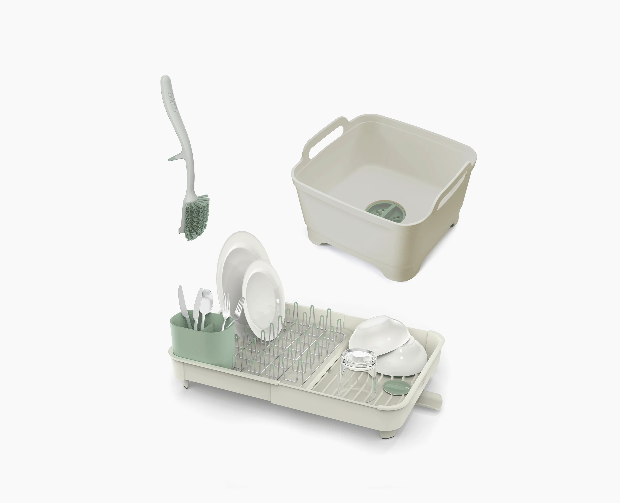 Set De 3 Pièces : Égouttoir Vert En Pierre, Bol À Vaisselle Et Brosse - Image 3