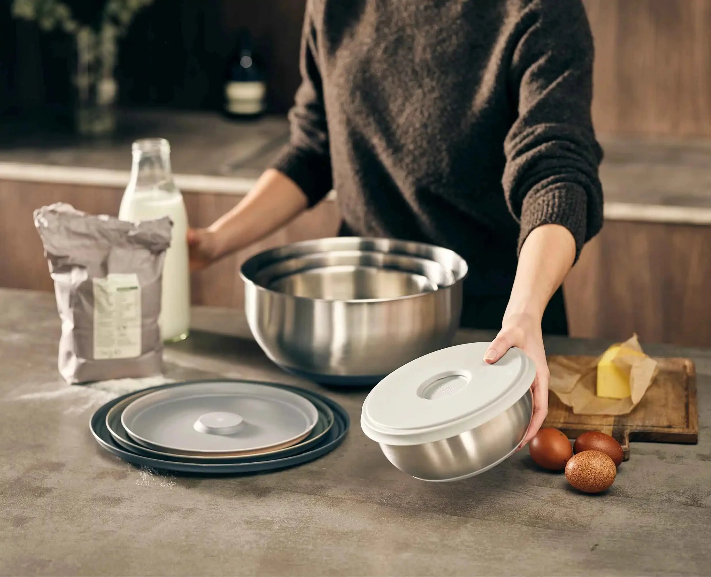 Set de 4 Bols Mélangeurs en Inox Nest™ Prep&Store - Image 3