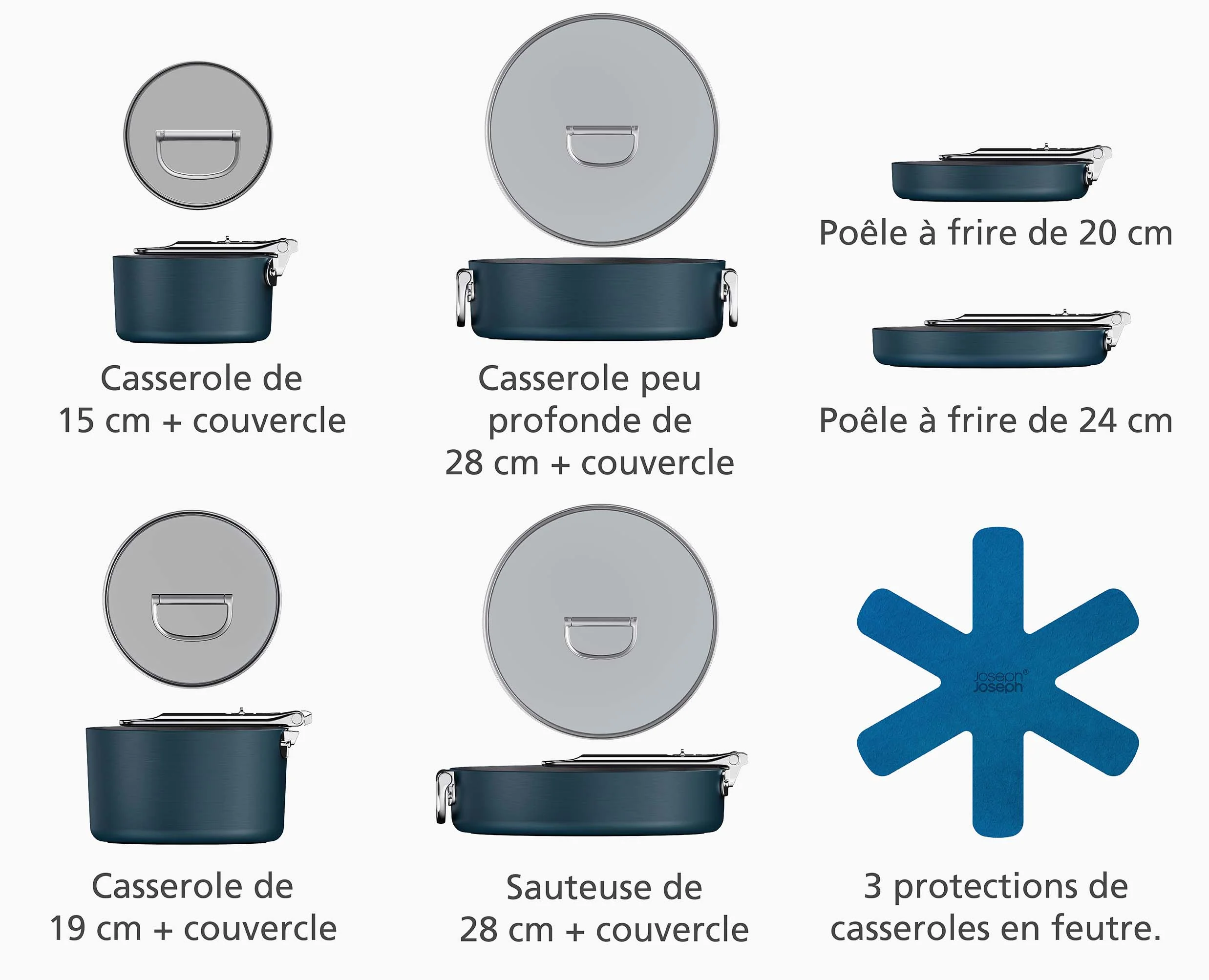 Batterie de cuisine Space antiadhésive en céramique 6 pièces bleue poignée pliante - Image 6