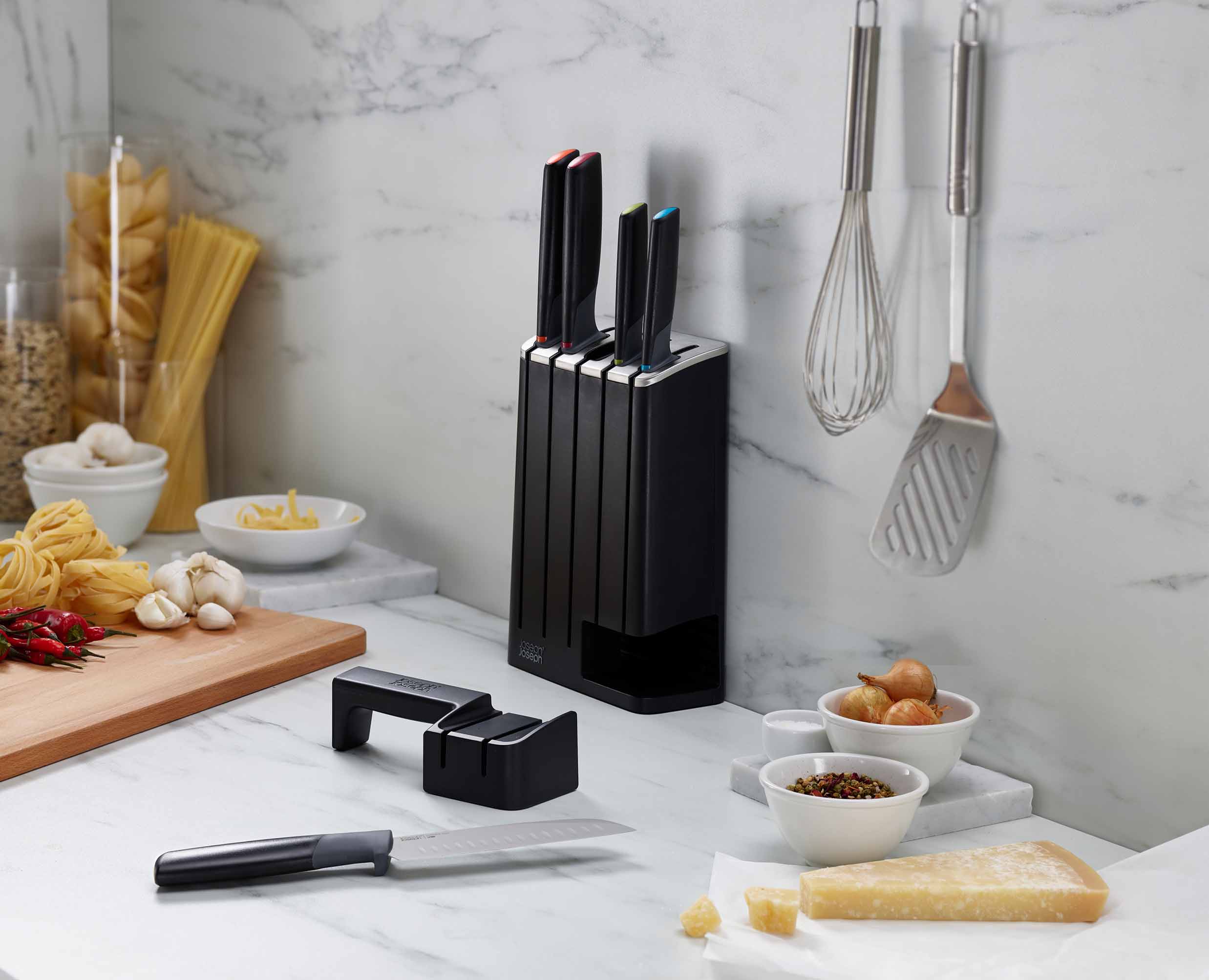 Bloc SlimBlock Noir avec 5 Couteaux de Cuisine Elevate™ et Aiguiseur - Image 3